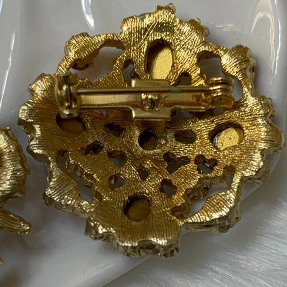 MOONSTONE & MULTI-COLORED RHINESTONE BROOCH PAIR - Picture 7 of 7